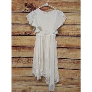 Joyfolie Mia Joy Neutral Beige Midi Dress Lace Trim Boho Girls Sz 7 NEW